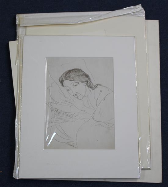 Jean Marchand (1883-1940) Figure studies including a woman reading in bed, largest 12 x 9in. Unframed